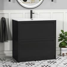 Image of Black Vanity Unit Bathroom Storage With Ceramic Basin Floor Standing Wall Hung