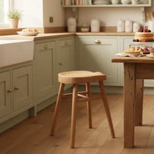 Image of Pair of Solid Ash wood dining stools with carved seat pad - Garden Trading