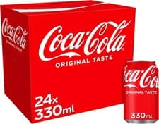 Image of Coca Cola Original Taste Coke 330ml Pack of 24 Cans Fizzy Soft Drink Full Case