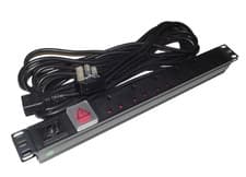 Image of 6 way UK Socket PDU with *DETACHABLE UK 13A 10M LEAD* 1U 19" Rackmount C19 INPUT