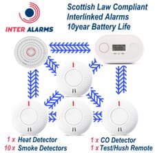 Image of Wireless Interlinked Heat & Smoke Alarm Kit - 1xHeat, 10xSmoke, 1xCO & 1xRemote