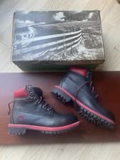 Image of Timberland 6" Premium Classic Waterproof Kids Black & Red Boots Size 5.5 NEW