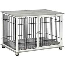 Image of Dog Crate Furniture End Table with Soft Washable Cushion Lockable Door