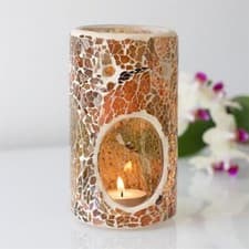 Image of Tea light Candle Holders Mirrored Crackle Glass Oil Burner Wax Melt Warmer Gift