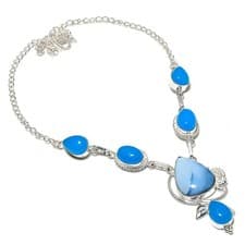 Image of Natural Blue Lace Agate Gemstone 925 Sterling Silver Jewelry  Necklace Size 18"
