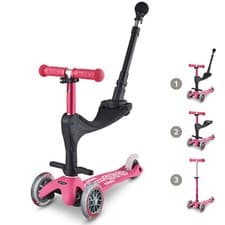 Image of Mini Micro 3in1 Deluxe Push Along 3 Wheeled Scooter: Pink