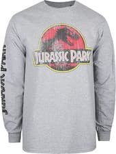Image of Jurassic Park Grey T-Shirt Logo Men's LS Top - New