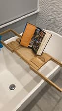 Image of Wooden Extendable Bamboo Bath Caddy 105x22x4cm - Brown/White