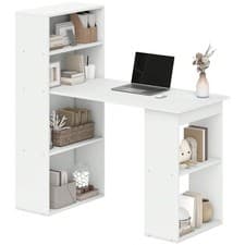 Image of White 120cm Computer Desk With 6-Tier Bookshelf Combo