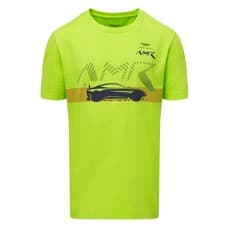 Image of Aston Martin Racing AMR Kids Lime Green Car Graphic Front Print Tee Shirt