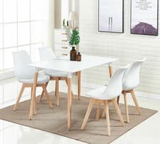 Image of Jamie Dining Set | Lorenzo Dining Chairs 4 SET & White Halo Wooden Dining Table
