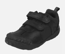 Image of Clarks Stompo Day Infants UK 7.5 E Narrow Black Leather Casual School Trainers