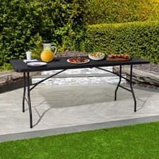Image of 6ft Folding Black Wood Grain Effect Table
