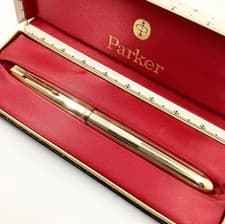 Image of Uninked Parker 51 signet rolled gold fountain pen, boxed