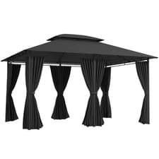 Image of Outsunny 4m x 3(m) Outdoor 2-Tier Steel Frame Gazebo w/ Curtains Outdoor Garden