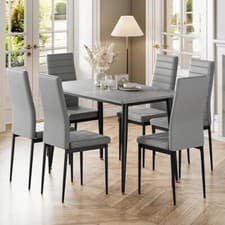 Image of 120CM Marble Effect Dining Table with 4/6 Faux Leather High Back Dining Chairs