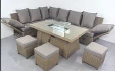 Image of Rattan Corner Dining Set with Fire Pit Table 9 Seater Garden Furniture Grey