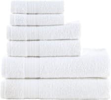 Image of 6 Piece Bathroom Cotton Towel Set -2 Washcloth 2 Hand Towel 2 Bath Towel - White