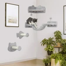 Image of PawHut4 Piece Cat Wall Shelves Wall-Mounted Tree with Platforms Light Grey