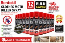 Image of 12 x 300ML RENTOKIL CLOTHES MOTH KILLER SPRAY REPELS FABRIC CLOTH WARDROBE BULK