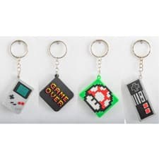 Image of Classic Retro Gamer Keyring Keychain Gift Gameboy 1up SNES Game Over Mario