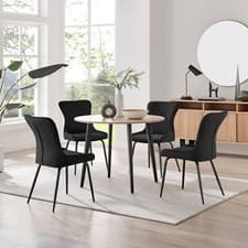 Image of Koko 100cm Round Dining Table & 4 Nora Velvet Dining Chairs Black Leg