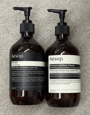 Image of Aesop Empty Shampoo and Geranium Body cleansers bottles 500ml