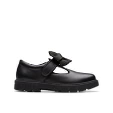Image of Clarks Girls Lorcam Hope Kid Black Leather T Bar Shoes,Riptape,School Shoes
