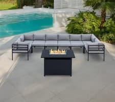 Image of Garden Modular 6 or 8 Seater Sofa Set Aluminium Patio Outdoor Fire Pit Table
