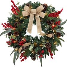Image of 60cm Light Up Artificial Christmas Wreath Green Decorative Hanging Xmas Door New
