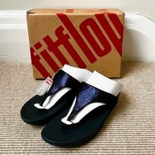 Image of BNIB Fitflop Lulu Shimmy Navy Blue Glitter Toe Post Sandal Flipflop UK6.5 EU40