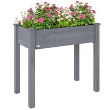 Image of Outsunny Garden Wooden Planter Flower Raised Bed, Dark Grey
