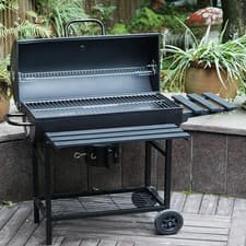 Image of Large Charcoal Oil Drum BBQ Grill Portable Barrel Barbecue With Lid Wheels Table
