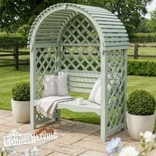 Image of Traditional Wooden Garden Arbour Seat 2 Seater Slatted Roof Pressure Treated