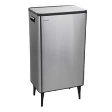 Image of Kitchen Rubbish Recycling Press Top Bin 60L Dual 2 Waste Compartment - Silver