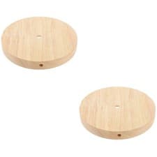 Image of Set of 2 Light Table Lamp for Bedroom with Round Wooden Base Stand