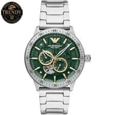 Image of Emporio Armani Green Skeleton Meccanico Automatic Mens Steel Watch AR60053