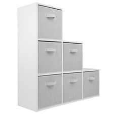 Image of White 3 Tier 6 Cube Storage Bookcase Shelf Display Unit Grey Fabric Shelving Box