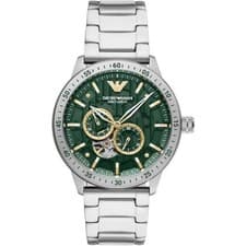 Image of Emporio Armani Green Skeleton Meccanico Automatic Mens Steel Watch AR60053