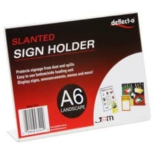 Image of Deflecto Slanted Landscape Single Sign Holder A6 Clear L Shaped Side Loading