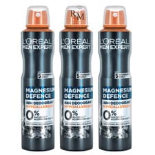 Image of 3x 250ml XL LOreal Men Magnesium Defence Hypoallergenic Antiperspirant Deodorant