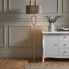Image of Metal Industrial Tall Floor Lamp Base Living Room Light Oval Fabric Lampshade