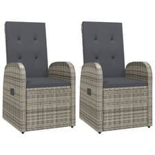 Image of Reclining Garden Chairs with Cushions Armchair 2 pcs Grey Poly Rattan vidaXL