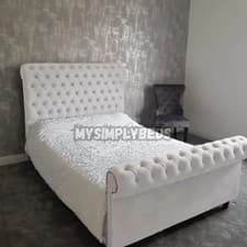 Image of New Stylish Sleigh Chesterfield Upholstered Designer Plush Velvet Bed KingDouble