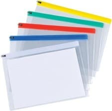 Image of 5 Star A4 Zip Filing Bags PVC Clear Front with Assorted Colours PACK OF 15