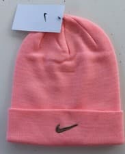 Image of NIKE SWOOSH JUST DO IT STRETCH KNIT BEANIE HAT - CORAL DA1997-697 - KIDS GIRLS