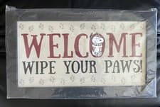Image of Peanuts Snoopy WELCOME WIPE YOUR PAWS Wall Sign 10.5" x 18" Hang-Ready * NEW *