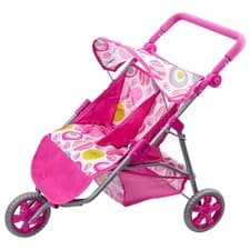 Image of Twin Dolls Pink Pram Double Baby Doll Stroller 3 Wheel Foldable Pushchair Buggy