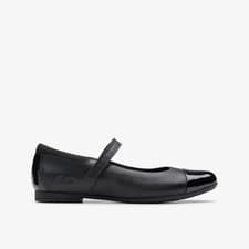 Image of Clarks Girls Scala Gem Kid Black Leather Mary Jane,School Shoes Leather School