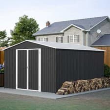 Image of Garden Shed 10X12FT Metal Apex Roof Free Foundation Storage House Anthracite